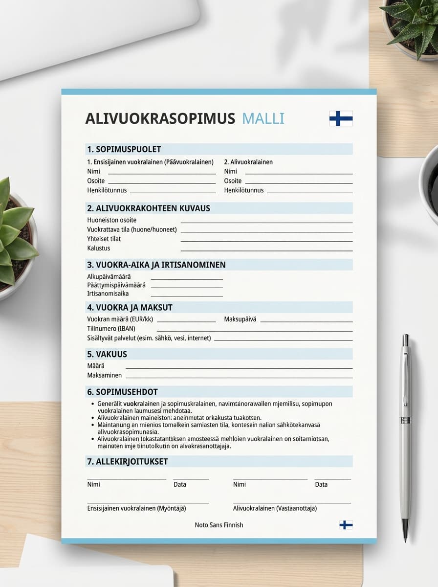 Alivuokrasopimus pohja esikatselu